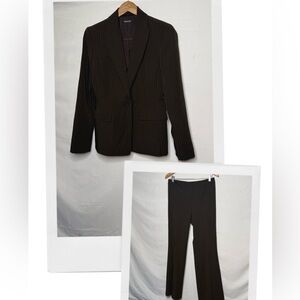 NWOT Tahari brown pinstripe pants blazer wide leg suit set sz 4